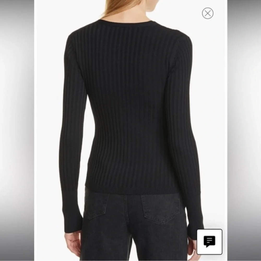 Nicholas Zia Ribbed Henley‎ Sweater Size Small Black V-Neck